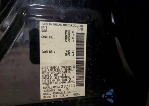 2016 Nissan Altima 2.5 z USA, uszkodzony, nr VIN 1N4AL3AP0GC237711